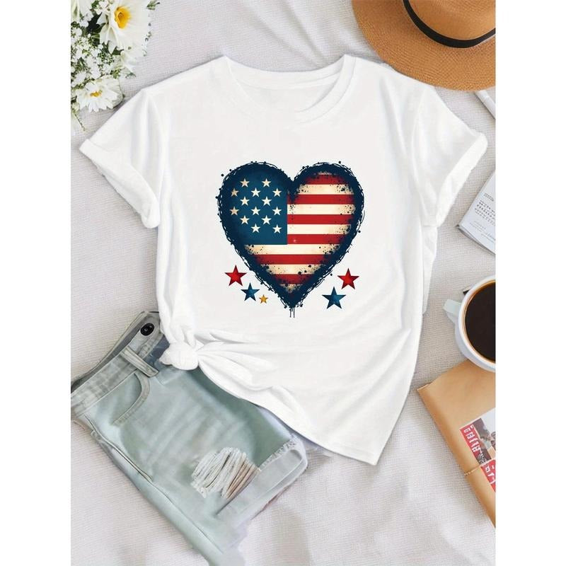 Patriotic American Flag Heart Print Short Sleeve Crew - Adult & Kids T-Shirts, Sweatshirts & Hoodies apparel design preview 1