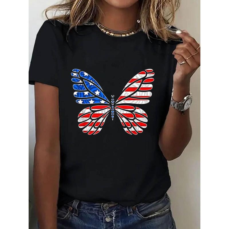 Patriotic Butterfly American Flag Black Polyester - Adult & Kids T-Shirts, Sweatshirts & Hoodies apparel design preview 1