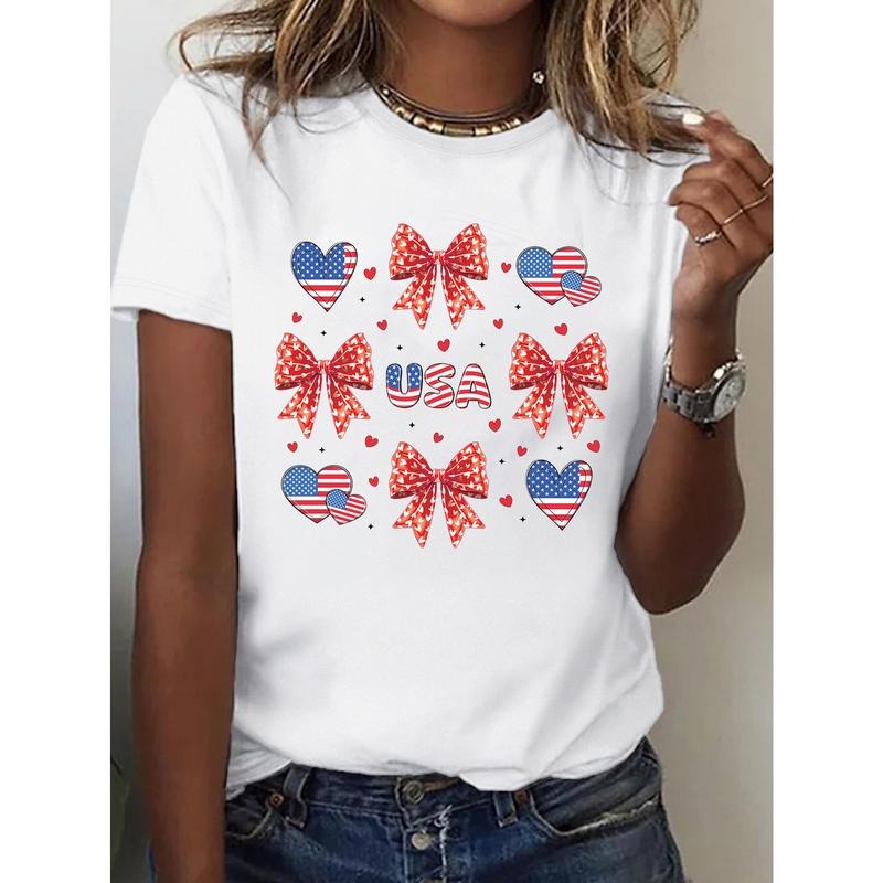 Patriotic USA Flag Heart Bow Print Soft Short Sleeve - Adult & Kids T-Shirts, Sweatshirts & Hoodies apparel design preview 1