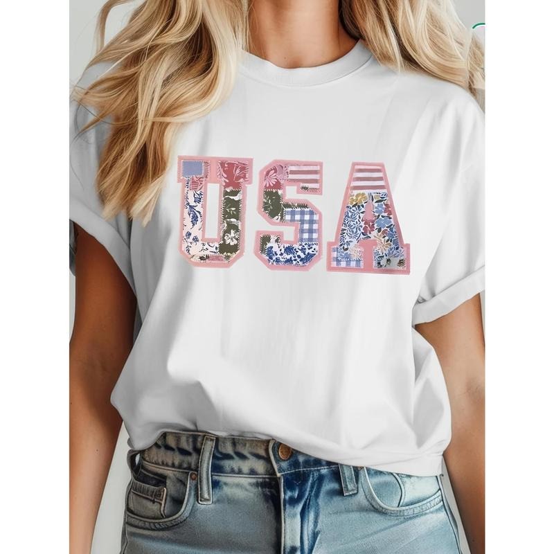 Patriotic USA Flag Letter Print Soft Casual Short - Adult & Kids T-Shirts, Sweatshirts & Hoodies apparel design preview 1