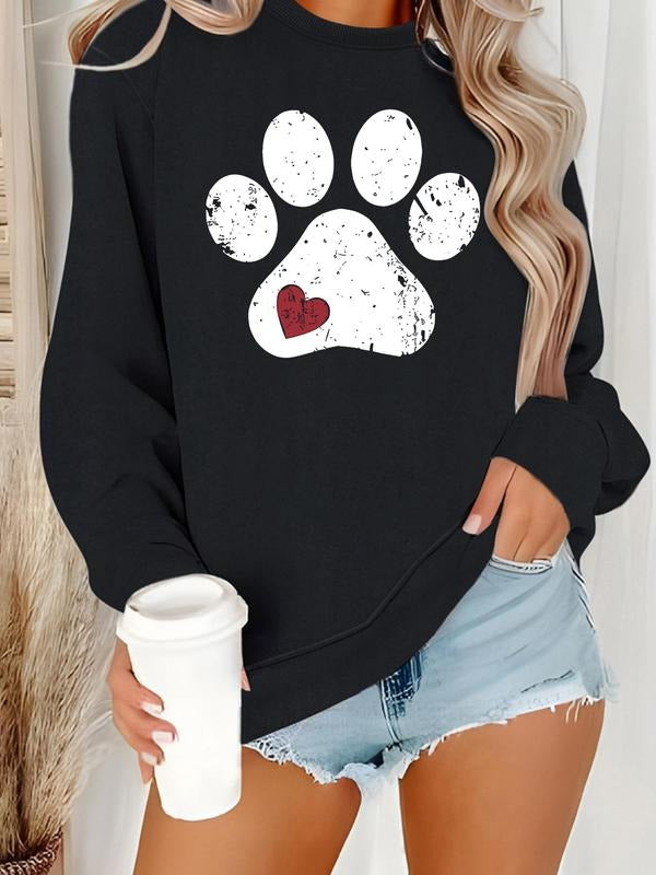 Paw Heart Print Round Neck Cute Casual Daily Fall - Adult & Kids T-Shirts, Sweatshirts & Hoodies apparel design preview 1