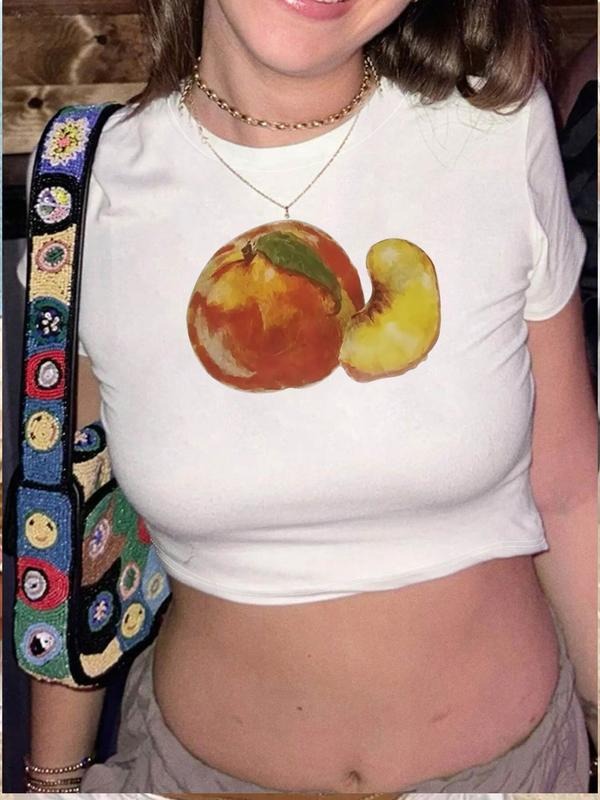 Peach Print Round Neck Crop Casual Short Sleeve - Adult & Kids T-Shirts, Sweatshirts & Hoodies apparel design preview 1