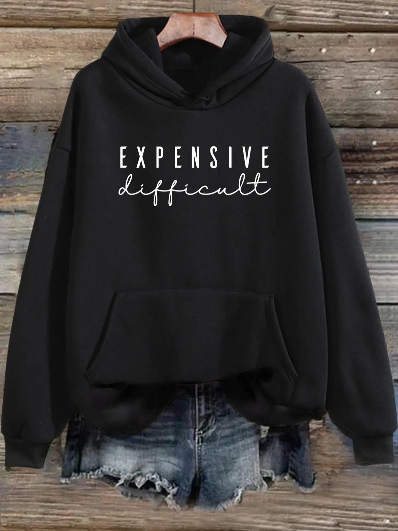 Plus Size Letter Print Fleece Lined Casual Drawstring - Adult & Kids T-Shirts, Sweatshirts & Hoodies apparel design preview 1