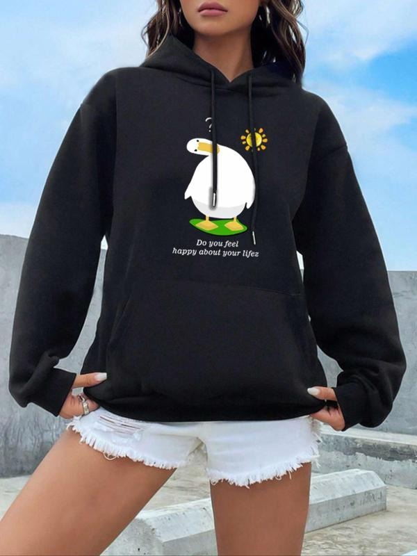 Plus Size Cartoon Duck Letter Print Drawstring Pocket - Adult & Kids T-Shirts, Sweatshirts & Hoodies apparel design preview 1