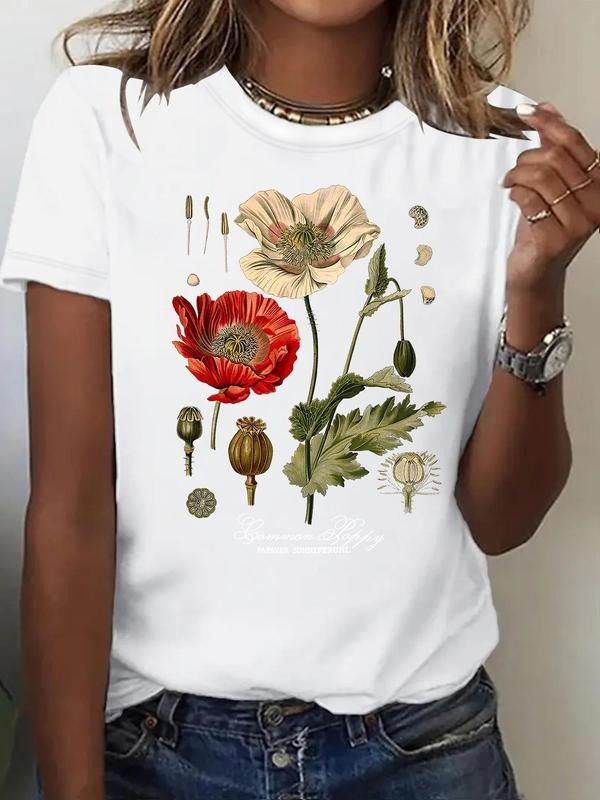 Poppy Flower Print Round Neck Casual Short Sleeve - Adult & Kids T-Shirts, Sweatshirts & Hoodies apparel design preview 1