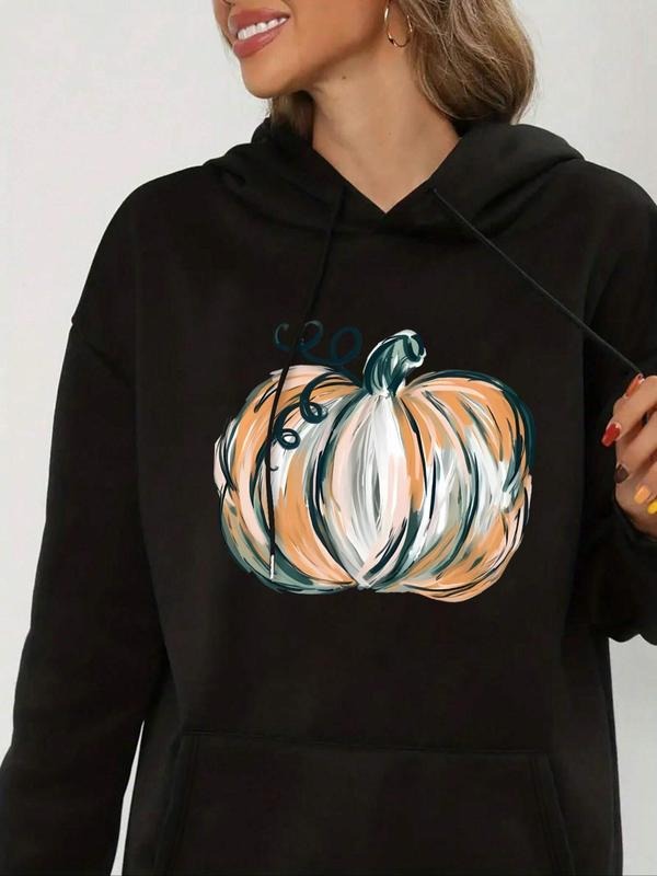 Pumpkin Print Drop Shoulder Drawstring Casual Pocket - Adult & Kids T-Shirts, Sweatshirts & Hoodies apparel design preview 1