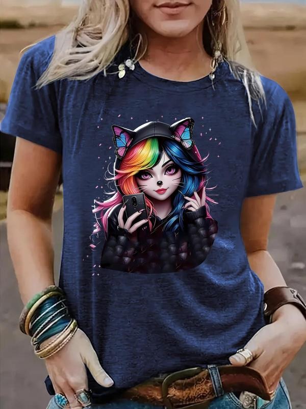 Rainbow Cat Print Round Neck Casual Crew Daily - Adult & Kids T-Shirts, Sweatshirts & Hoodies apparel design preview 1