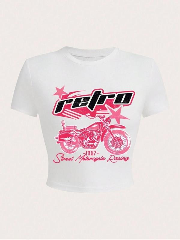 Retro Motorcycle Print Round Neck Crop Casual Short - Adult & Kids T-Shirts, Sweatshirts & Hoodies apparel design preview 1
