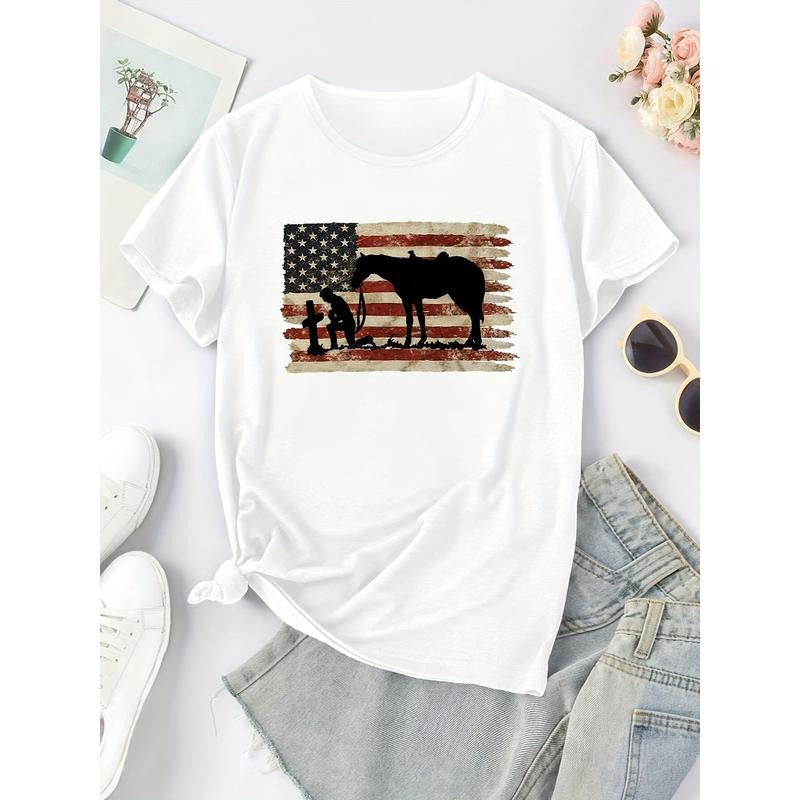 Retro Patriotic American Flag Soldier Silhouette Crew - Adult & Kids T-Shirts, Sweatshirts & Hoodies apparel design preview 1