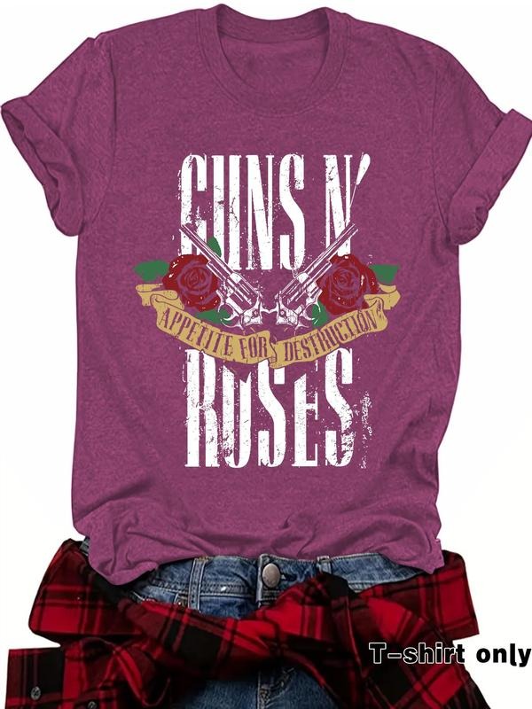 Rose Guitar Print Round Neck Vintage Casual Short - Adult & Kids T-Shirts, Sweatshirts & Hoodies apparel design preview 1