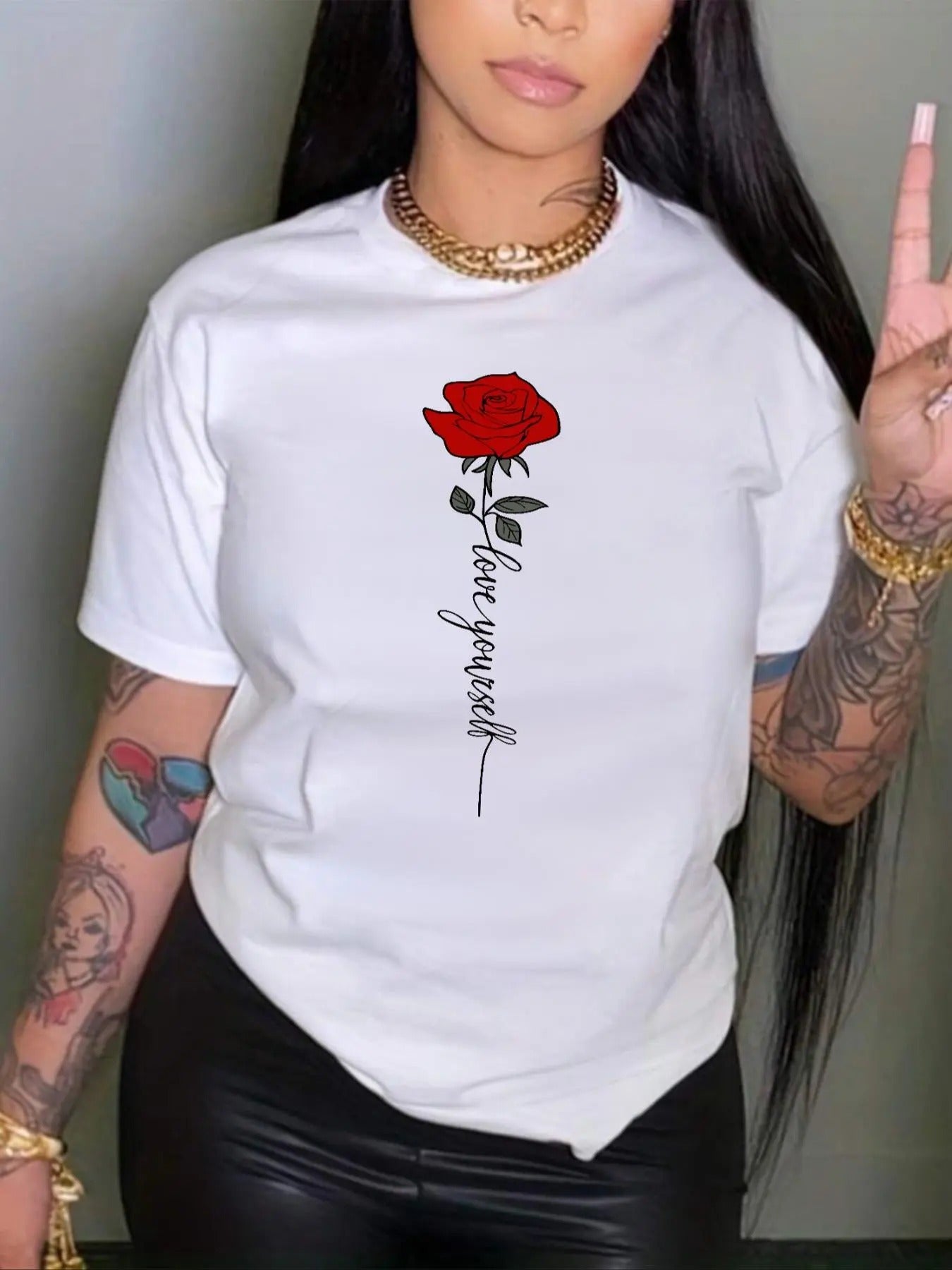 Rose Letter Print Round Neck Casual Crew Daily - Adult & Kids T-Shirts, Sweatshirts & Hoodies apparel design preview 1
