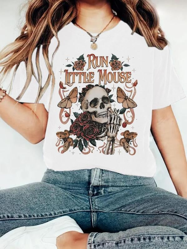 Rose Skull Print Round Neck Vintage Casual Short - Adult & Kids T-Shirts, Sweatshirts & Hoodies apparel design preview 1