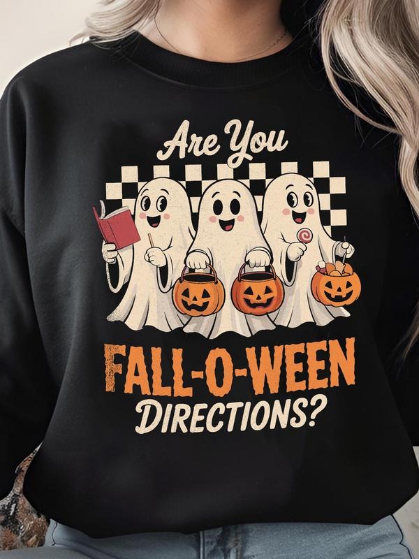 Round Neck American Street Cool Cute Ghost Print - Adult & Kids T-Shirts, Sweatshirts & Hoodies apparel design preview 1