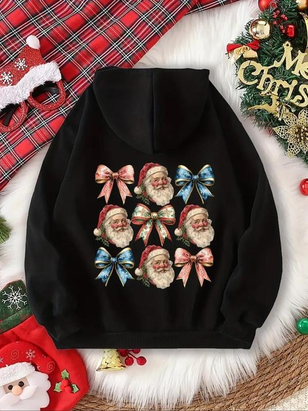 Santa Claus Bow Print Drawstring Pocket Casual - Adult & Kids T-Shirts, Sweatshirts & Hoodies apparel design preview 1
