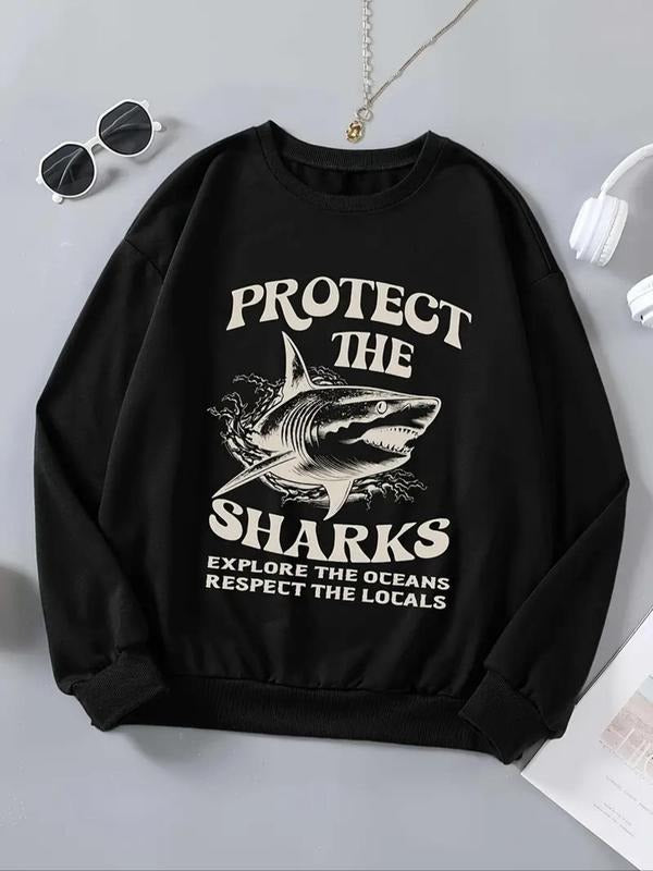 Shark Letter Print Drop Shoulder Casual Round Neck - Adult & Kids T-Shirts, Sweatshirts & Hoodies apparel design preview 1