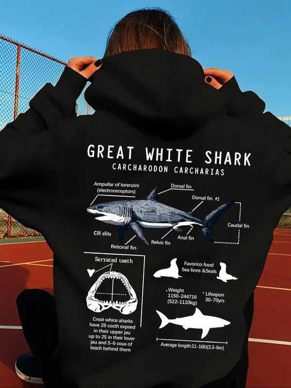 Shark Print Drop Shoulder Casual Letter Drawstring - Adult & Kids T-Shirts, Sweatshirts & Hoodies apparel design preview 1