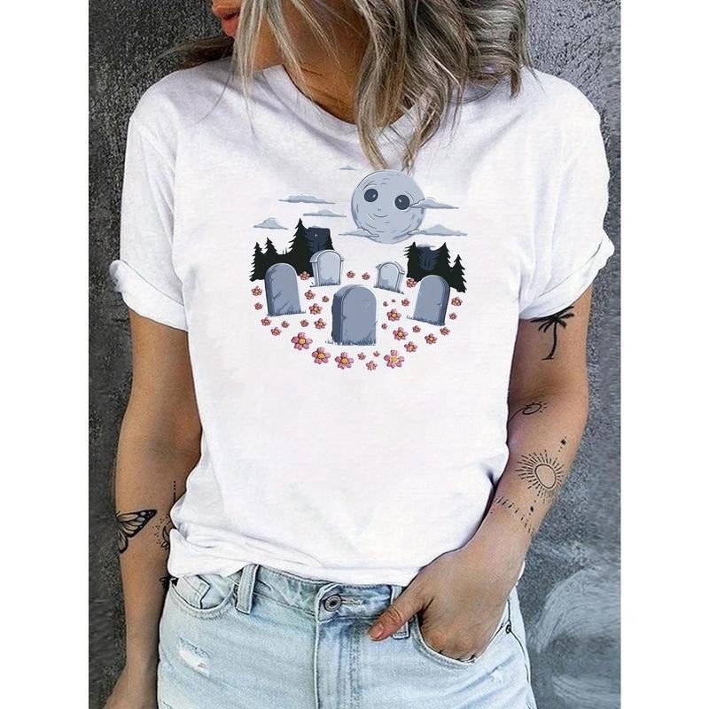 Short Sleeve Nighttime Cemetery Scene Tombstones Full - Adult & Kids T-Shirts, Sweatshirts & Hoodies apparel design preview 1