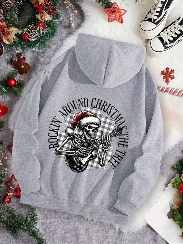 Skeleton Guitar Letter Print Drawstring Pocket Casual - Adult & Kids T-Shirts, Sweatshirts & Hoodies apparel design preview 1