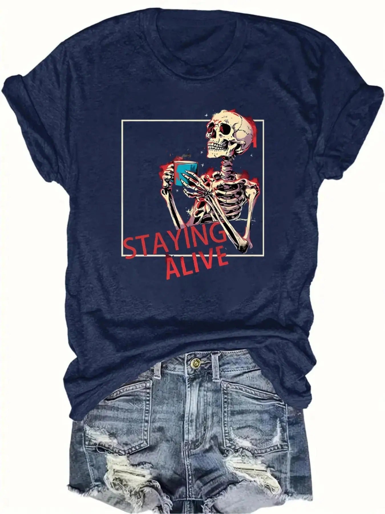 Skeleton Letter Print Round Neck Vintage Casual Short - Adult & Kids T-Shirts, Sweatshirts & Hoodies apparel design preview 1