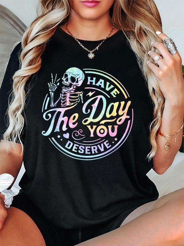 Skeleton Letter Print Round Neck Casual Short Sleeve - Adult & Kids T-Shirts, Sweatshirts & Hoodies apparel design preview 1
