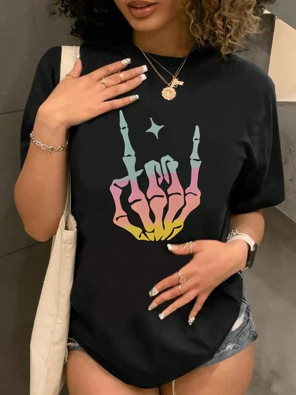 Skeleton Hand Print Round Neck Vintage Casual Short - Adult & Kids T-Shirts, Sweatshirts & Hoodies apparel design preview 1