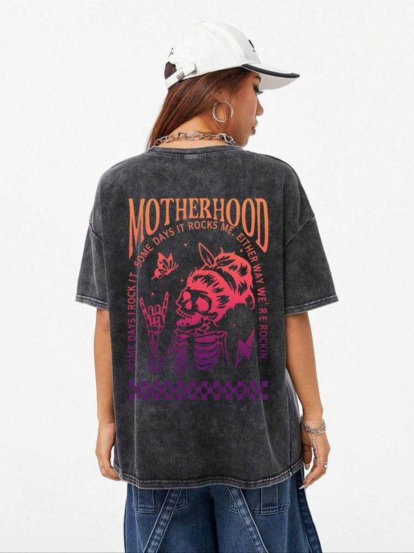 Skull Letter Print Motherhood Wash Casual Short - Adult & Kids T-Shirts, Sweatshirts & Hoodies apparel design preview 1