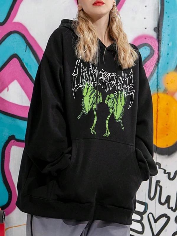 Skull Print Drop Shoulder Drawstring Casual Pocket - Adult & Kids T-Shirts, Sweatshirts & Hoodies apparel design preview 1