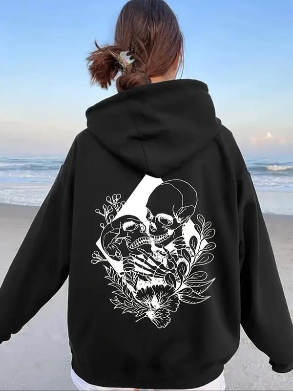 Skull Print Drop Shoulder Casual Drawstring Pocket - Adult & Kids T-Shirts, Sweatshirts & Hoodies apparel design preview 1