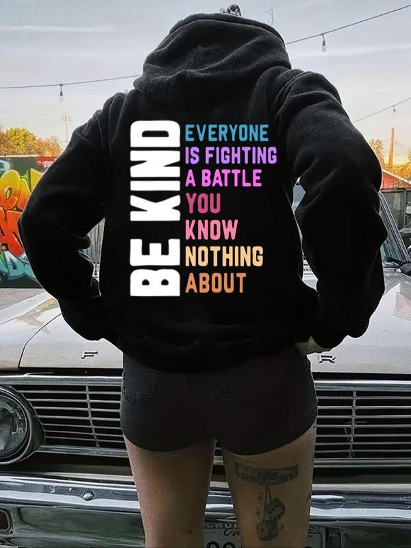 Slogan Print Drop Shoulder Casual Drawstring Pocket - Adult & Kids T-Shirts, Sweatshirts & Hoodies apparel design preview 1