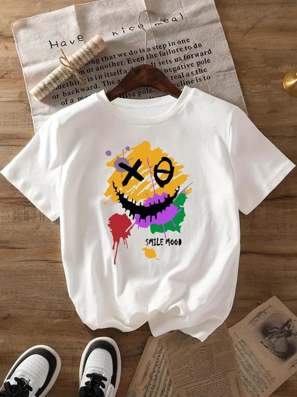 Smile Face Splash Ink Print Round Neck Casual Short - Adult & Kids T-Shirts, Sweatshirts & Hoodies apparel design preview 1