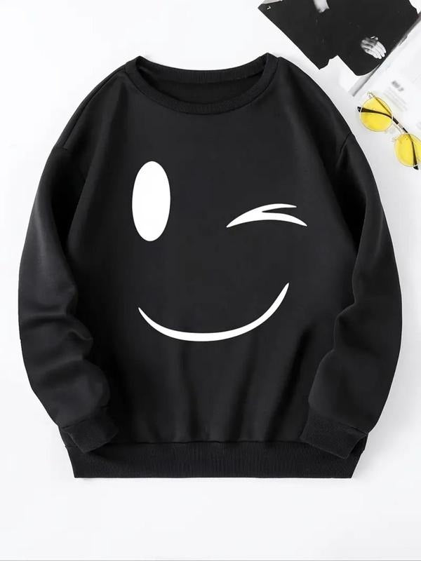 Smile Face Print Drop Shoulder Thermal Lined Casual - Adult & Kids T-Shirts, Sweatshirts & Hoodies apparel design preview 1