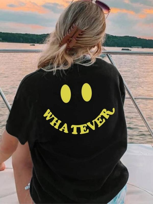 Smiling Face Letter Print Round Neck Casual Short - Adult & Kids T-Shirts, Sweatshirts & Hoodies apparel design preview 1