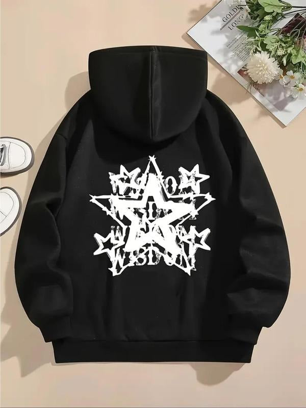 Star Print Drop Shoulder Drawstring Casual Pocket - Adult & Kids T-Shirts, Sweatshirts & Hoodies apparel design preview 1