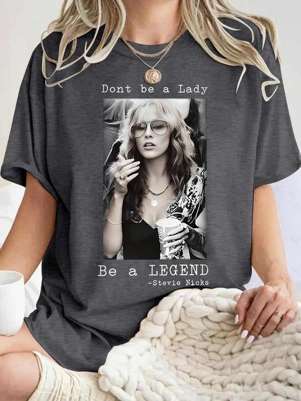 Stevie Nicks Print Casual Summer Top Round Neck Short - Adult & Kids T-Shirts, Sweatshirts & Hoodies apparel design preview 1