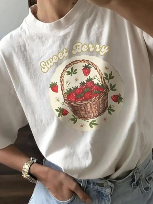 Strawberry Letter Print Drop Shoulder Casual Short - Adult & Kids T-Shirts, Sweatshirts & Hoodies apparel design preview 1