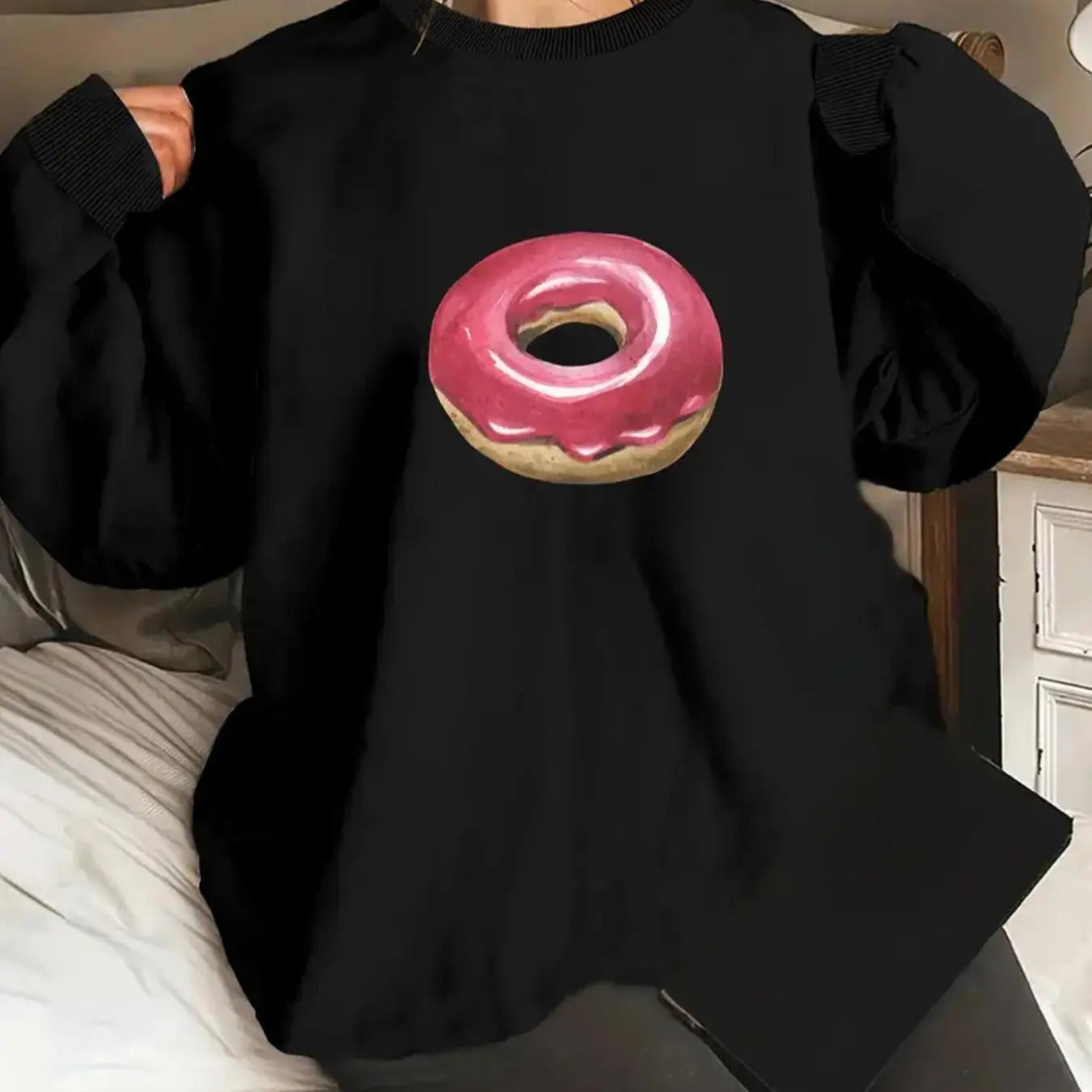 Strawberry Cream Doughnut Print Crew Neck Casual Fall - Adult & Kids T-Shirts, Sweatshirts & Hoodies apparel design preview 1