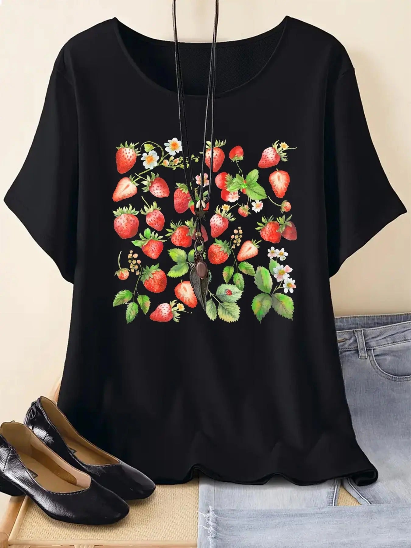 Strawberry Print Round Neck Casual Short Sleeve - Adult & Kids T-Shirts, Sweatshirts & Hoodies apparel design preview 1