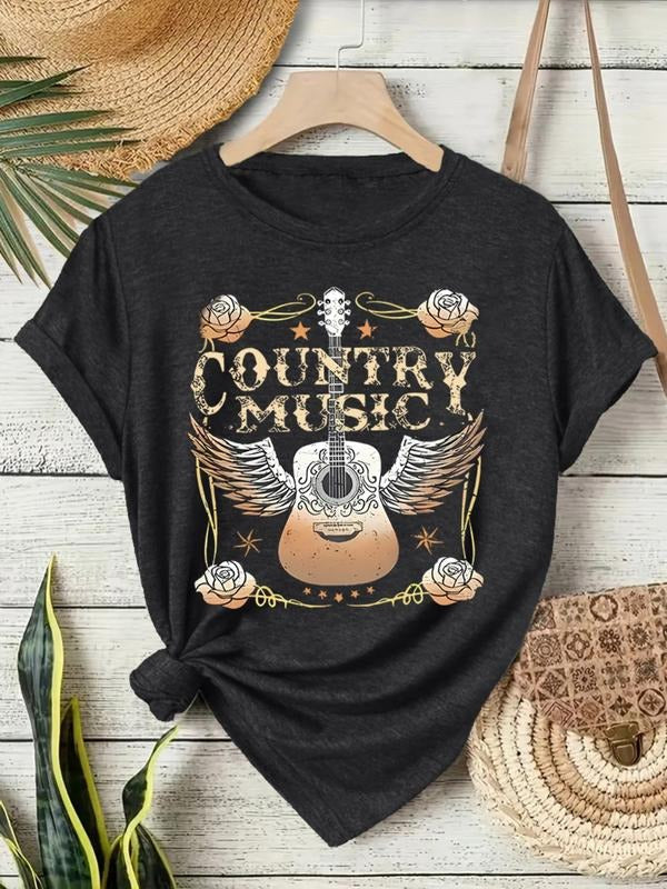 Summer Casual Guitar Print Round Neck Short Sleeve - Adult & Kids T-Shirts, Sweatshirts & Hoodies apparel design preview 1