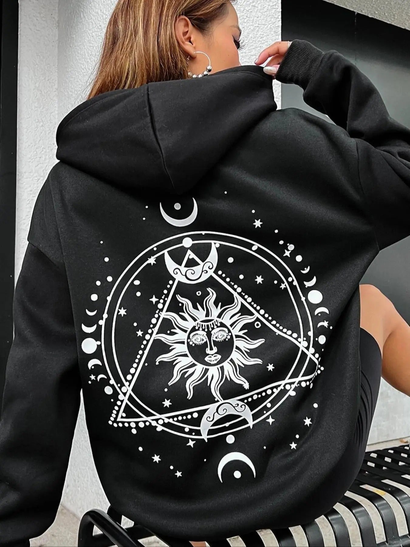 Sun Moon Print Casual Drawstring Pocket Hooded Fall - Adult & Kids T-Shirts, Sweatshirts & Hoodies apparel design preview 1