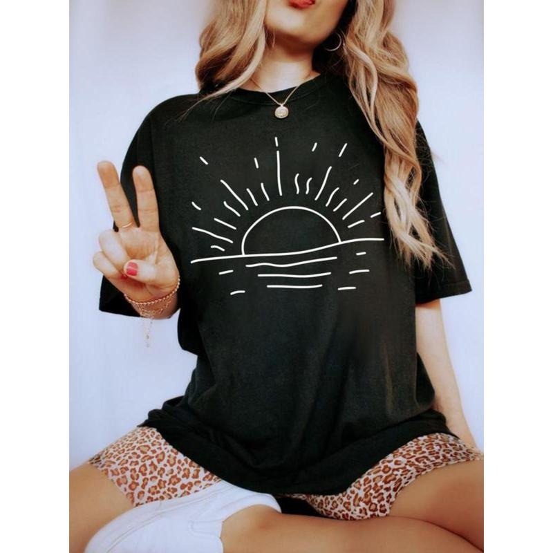 Sun Print Round Neck Casual Short Sleeve Daily All - Adult & Kids T-Shirts, Sweatshirts & Hoodies apparel design preview 1
