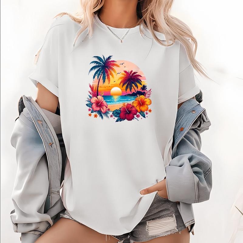 Showcasing Tropical Paradise: Palm Trees Sunset - Adult & Kids T-Shirts, Sweatshirts & Hoodies apparel design preview 1