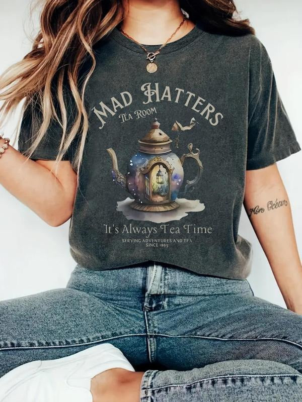 Tea Pot Letter Print Round Neck Vintage Casual Short - Adult & Kids T-Shirts, Sweatshirts & Hoodies apparel design preview 1