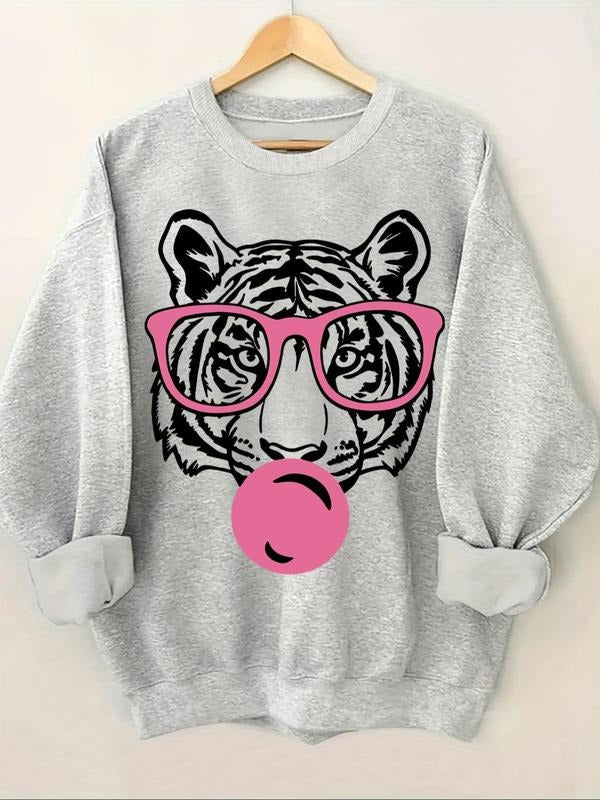 Tiger Print Round Neck Casual Crew Fall Winter Top - Adult & Kids T-Shirts, Sweatshirts & Hoodies apparel design preview 1