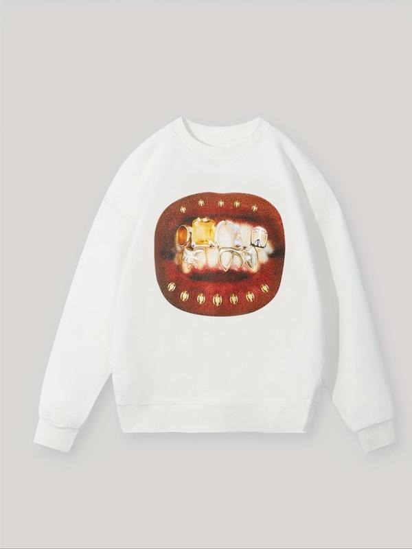 Tooth Print Drop Shoulder Casual Round Neck Fall - Adult & Kids T-Shirts, Sweatshirts & Hoodies apparel design preview 1