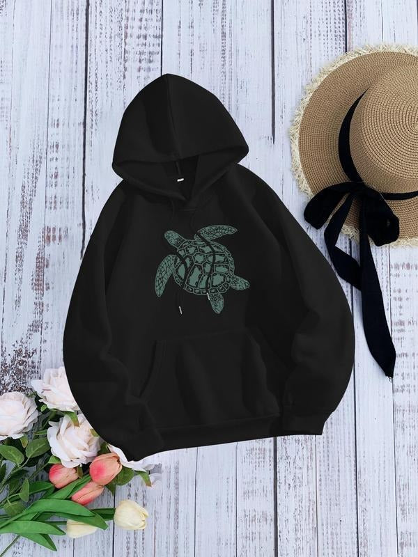 Turtle Letter Print Drawstring Pocket Casual Hooded - Adult & Kids T-Shirts, Sweatshirts & Hoodies apparel design preview 1