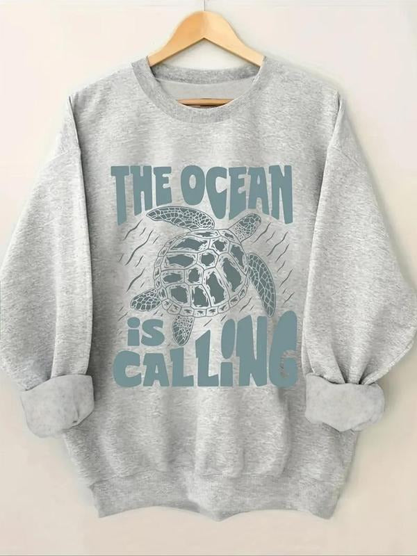 Turtle Letter Print Drop Shoulder Casual Round Neck - Adult & Kids T-Shirts, Sweatshirts & Hoodies apparel design preview 1