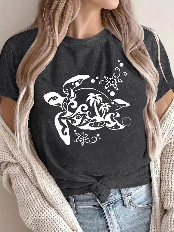 Turtle Wave Print Round Neck Casual Short Sleeve Crew - Adult & Kids T-Shirts, Sweatshirts & Hoodies apparel design preview 1
