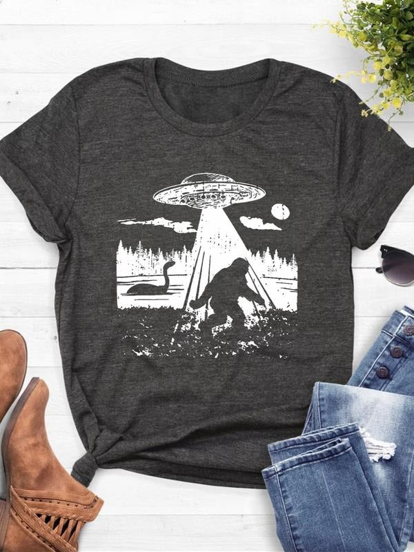 UFO Animal Print Round Neck Casual Short Sleeve Daily - Adult & Kids T-Shirts, Sweatshirts & Hoodies apparel design preview 1