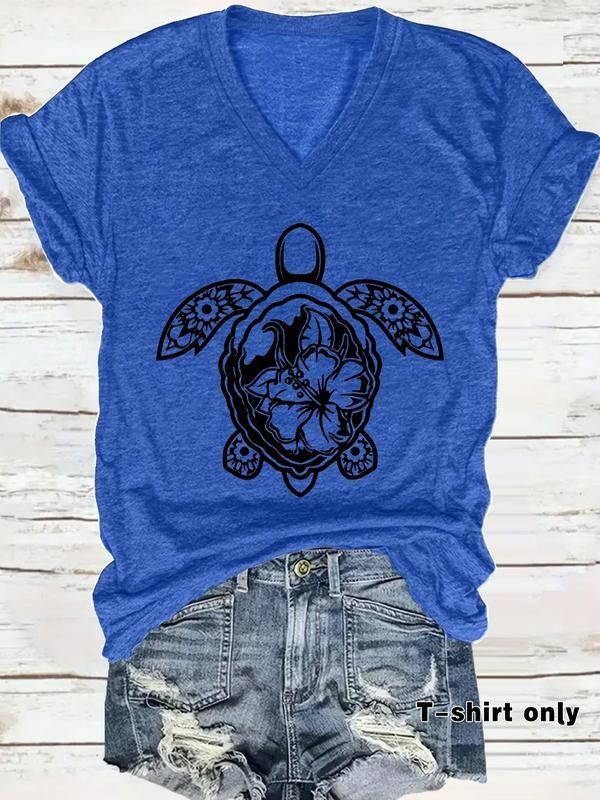 V Neck Turtle Print Casual Summer Top Loose Fit Short - Adult & Kids T-Shirts, Sweatshirts & Hoodies apparel design preview 1