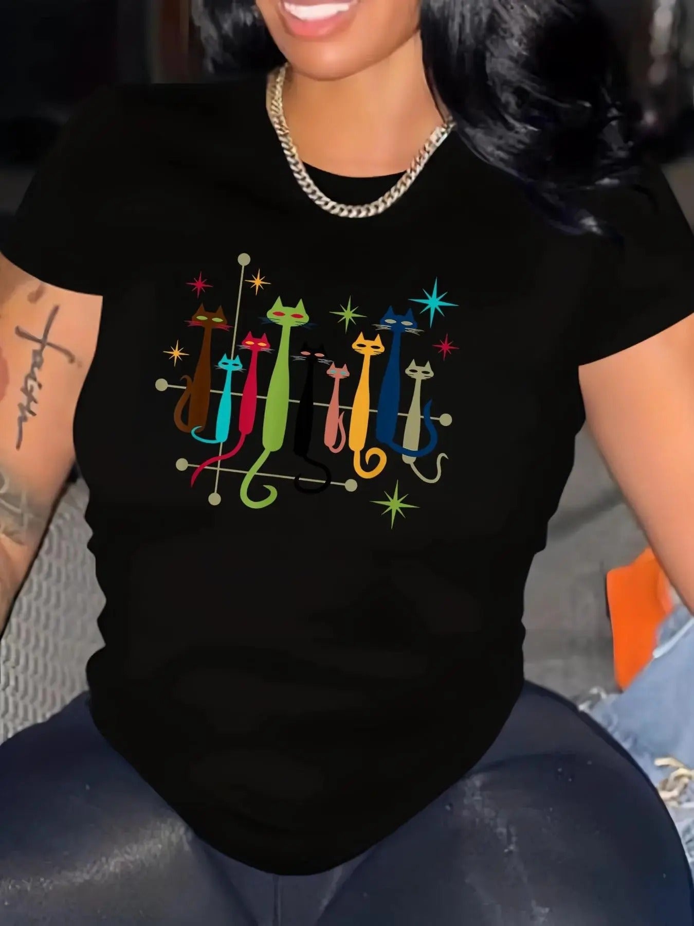 Vintage Cat Print Round Neck Casual Short Sleeve Crew - Adult & Kids T-Shirts, Sweatshirts & Hoodies apparel design preview 1